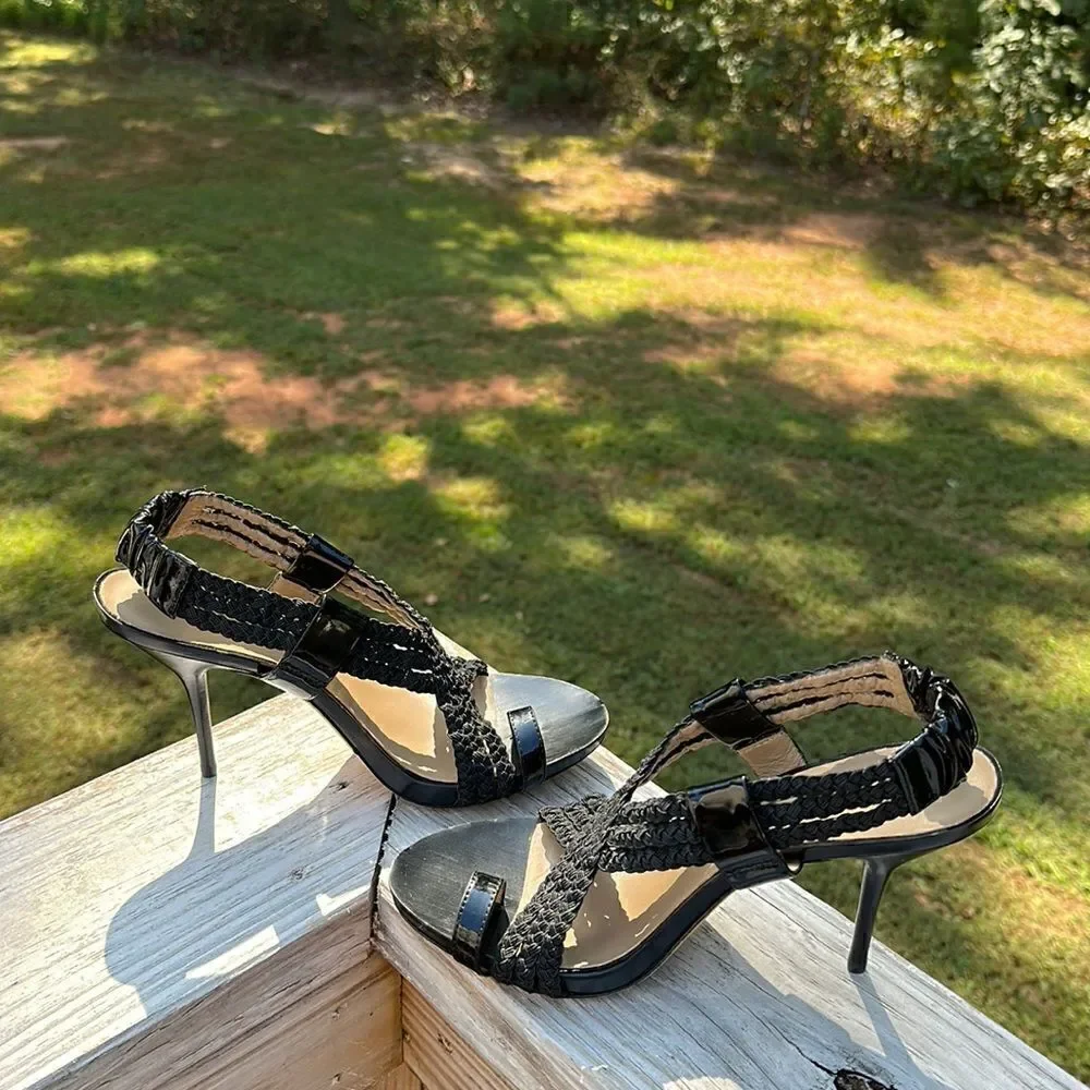 Donald J. Pliner Black Braided Leather Heeled Sandals – Size 8.5M